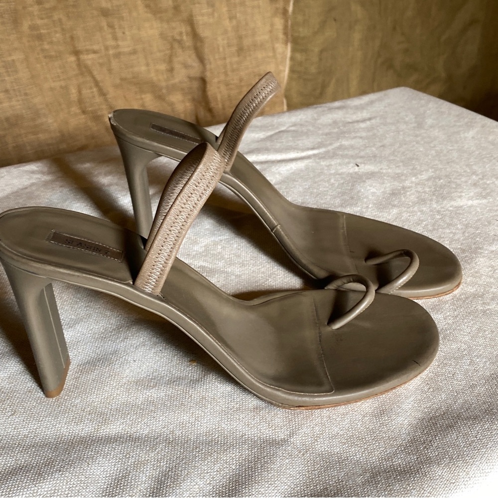 Yeezy Taupe High Heel Toe-Loop Sandals